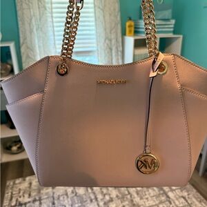 Michael Kors Blush Shoulder Bag with Gold Accents